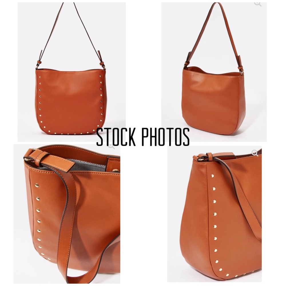 Boho style shoulder bag. Justfab. Cognac brown